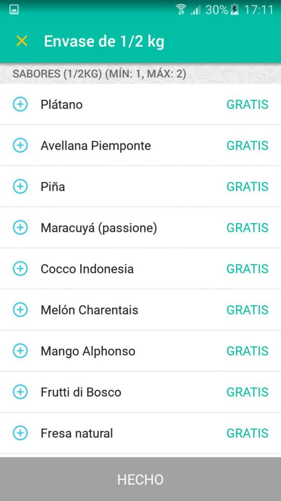 sabores de helado app glovo